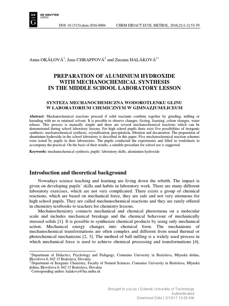 Preparation of Aluminium Hydroxide | PDF | Precipitation (Chemistry ...