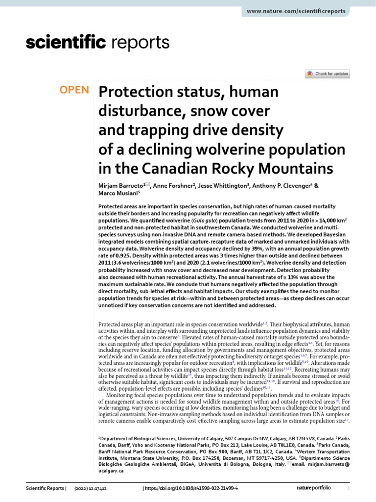 Protection Status, Human Disturbance, Snow Cover and Trapping Drive