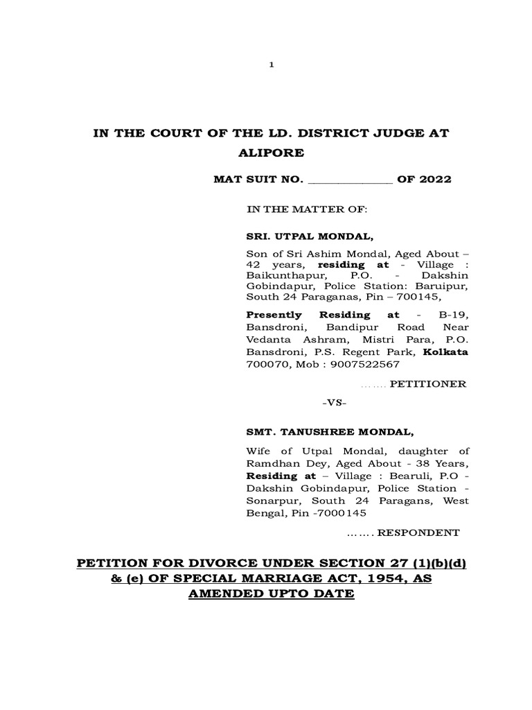 Divorce Suit By Husband Pdf Divorce Marriage