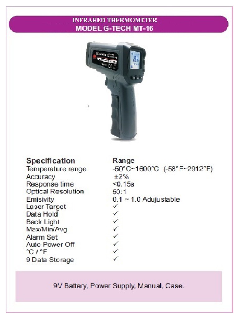 G Tech MT 16 Infrared Thermometer PDF