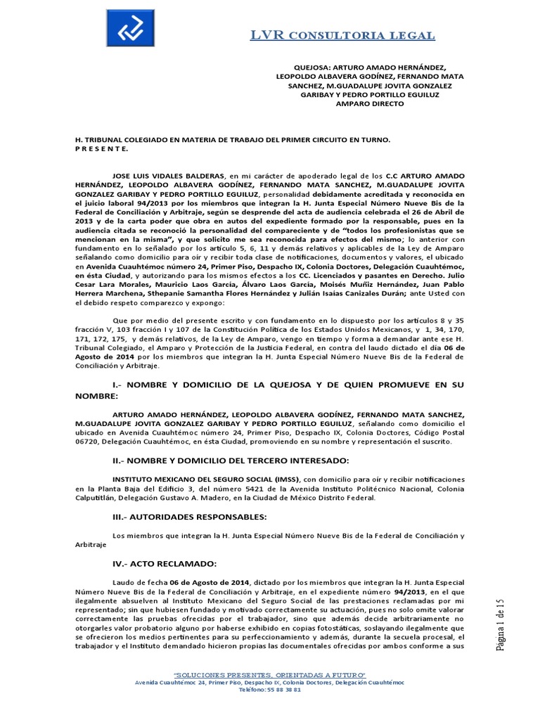 Amparo Directo contra Laudo Laboral | PDF | Caso de ley | Salario
