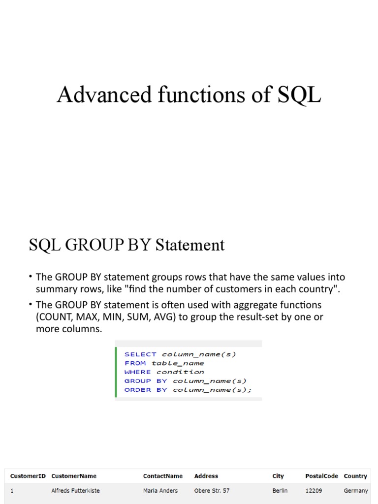 Advanced Functions of SQL | PDF | Computer Programming | Information ...
