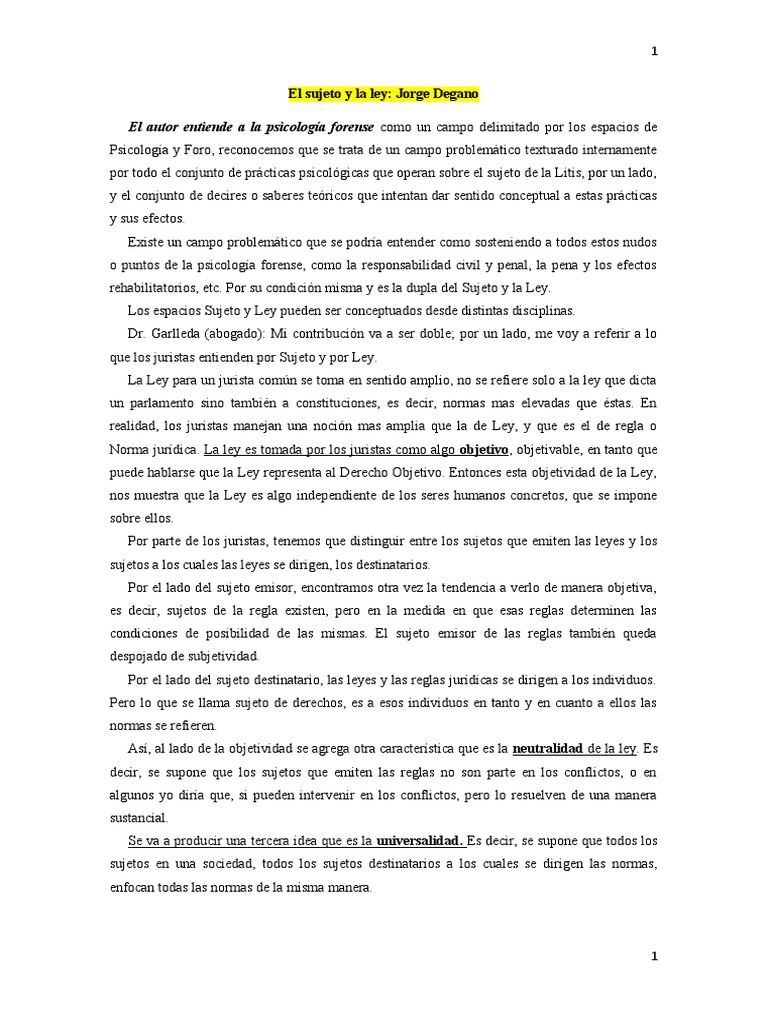 El Sujeto y La Ley | PDF | Testigo experto | Sicología