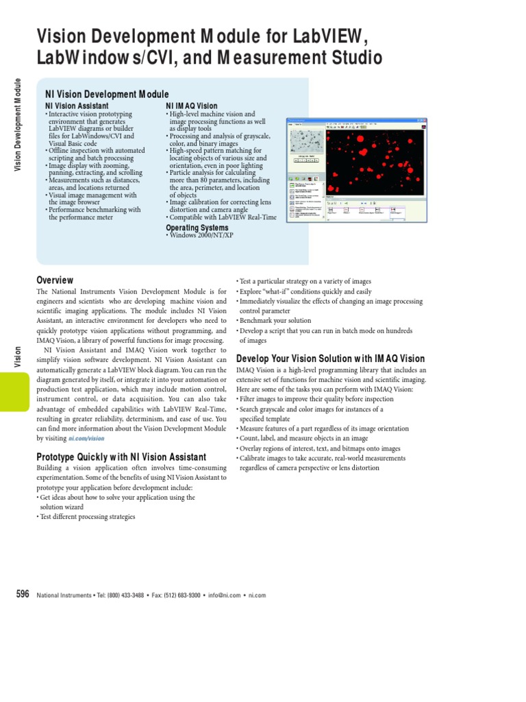 Vision Development Module For Labview, Labwindows/Cvi, and Measurement