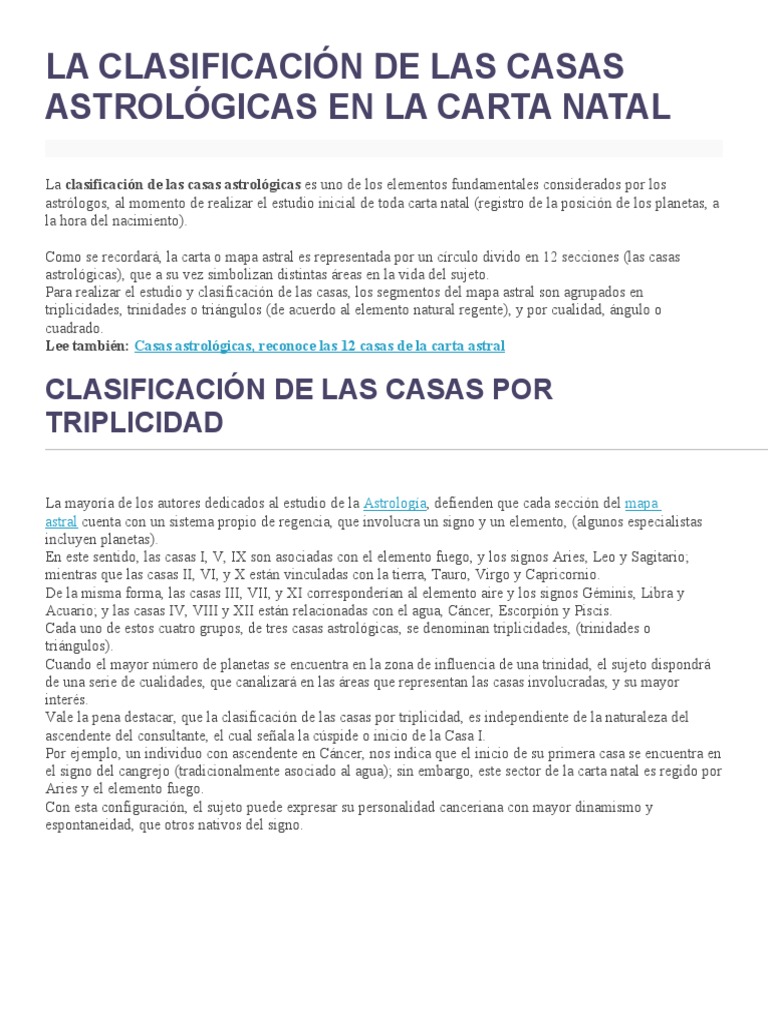 La Clasificación de Las Casas Astrológicas en La Carta Natal | PDF ...
