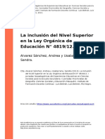 Alvarez Sanchez, Andrea y Usabarrena, (..) (2013). La inclusion del Nivel Superior en la Ley Organica de Educacion N° 481912