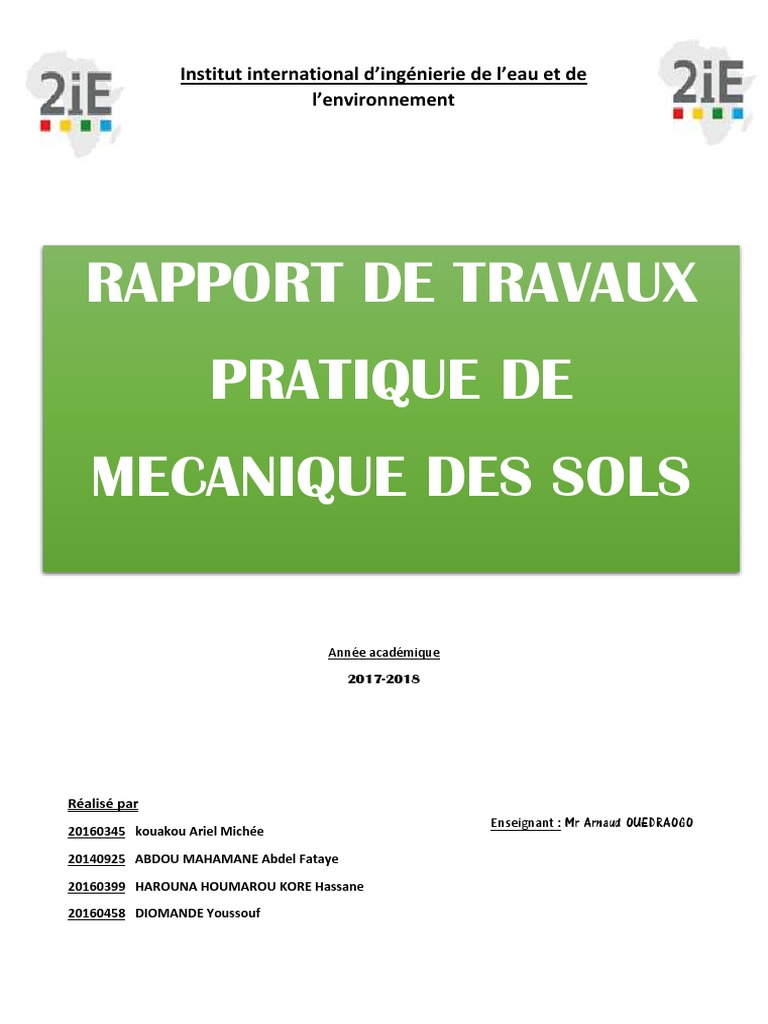 Rapport de travaux pratiques en mécanique des sols | PDF | Mécanique ...
