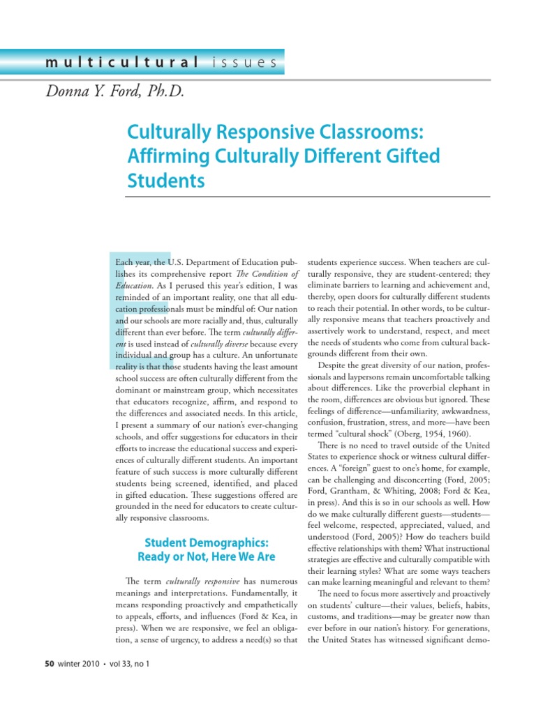 Culturally Responsive Classrooms - Affirming Culturally Different ...