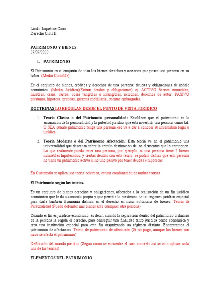 Patrimonio y Bienes en Derecho Civil | PDF | Bienes (Ley) | Propiedad