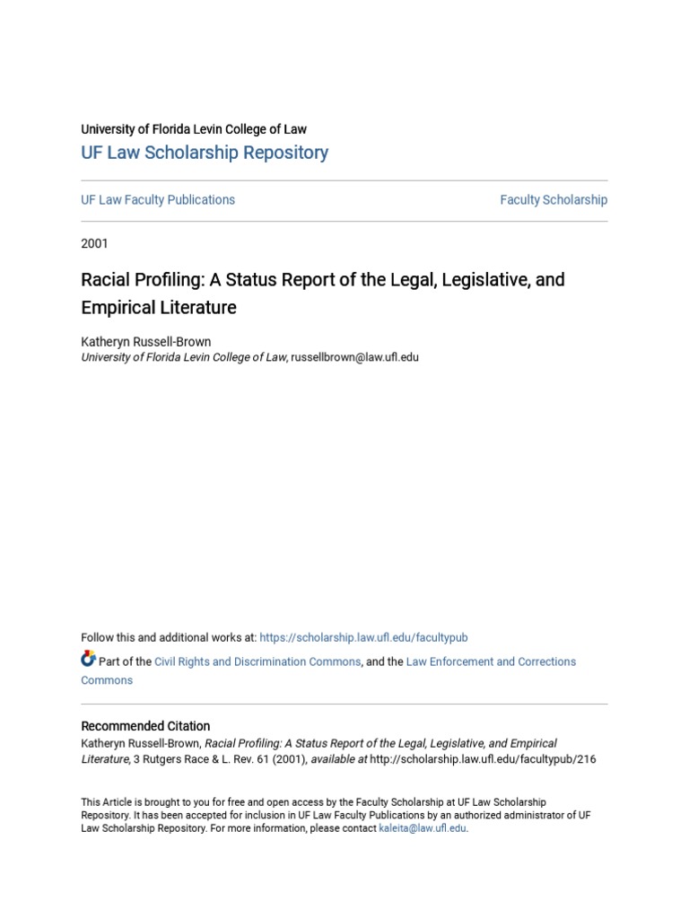 Racial Profiling A Status Report of The Legal Legislative and PDF