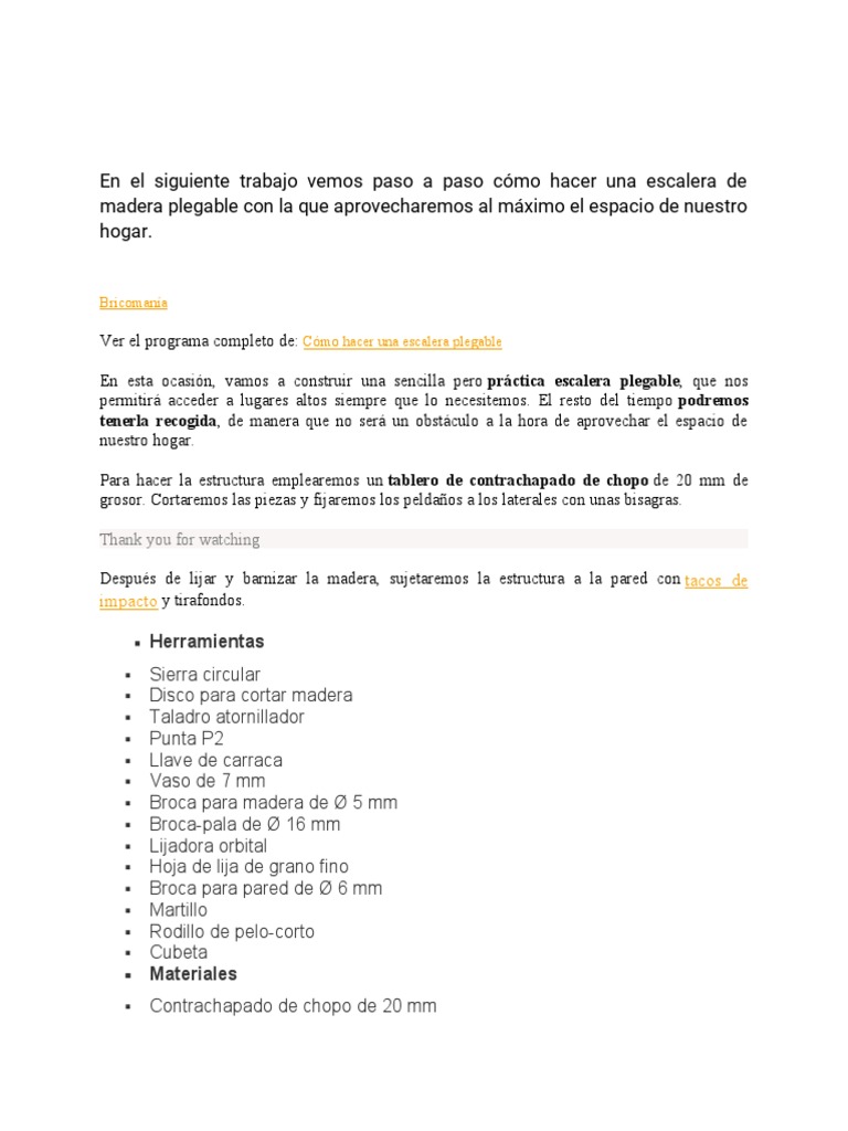 Escalera Plegable de Madera, PDF, Tornillo