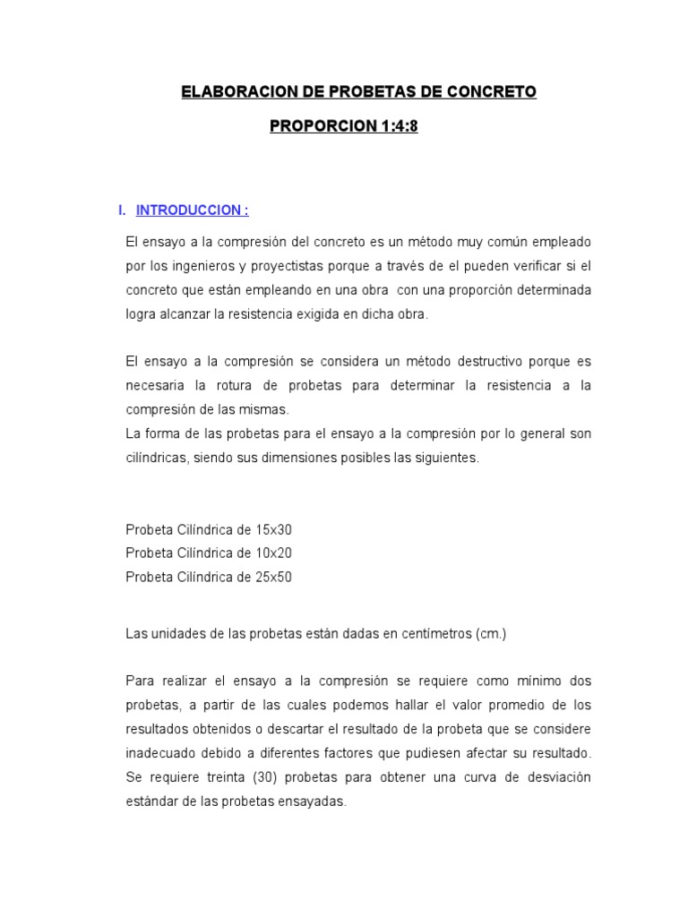 Elaboracion de Probetas PDF Hormigón Cemento