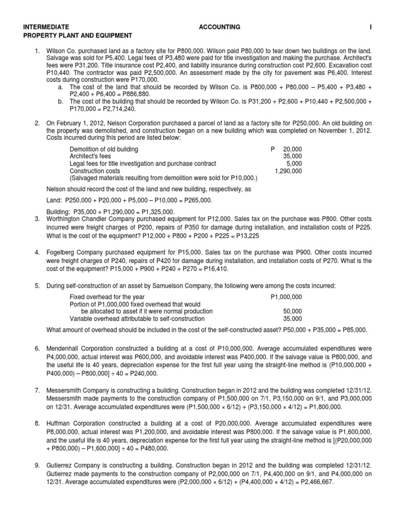 Intermediate Accounting I Ppe Answers | PDF | Depreciation | Expense