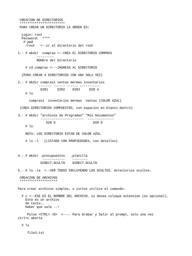 Creación y eliminación de directorios en Linux | PDF