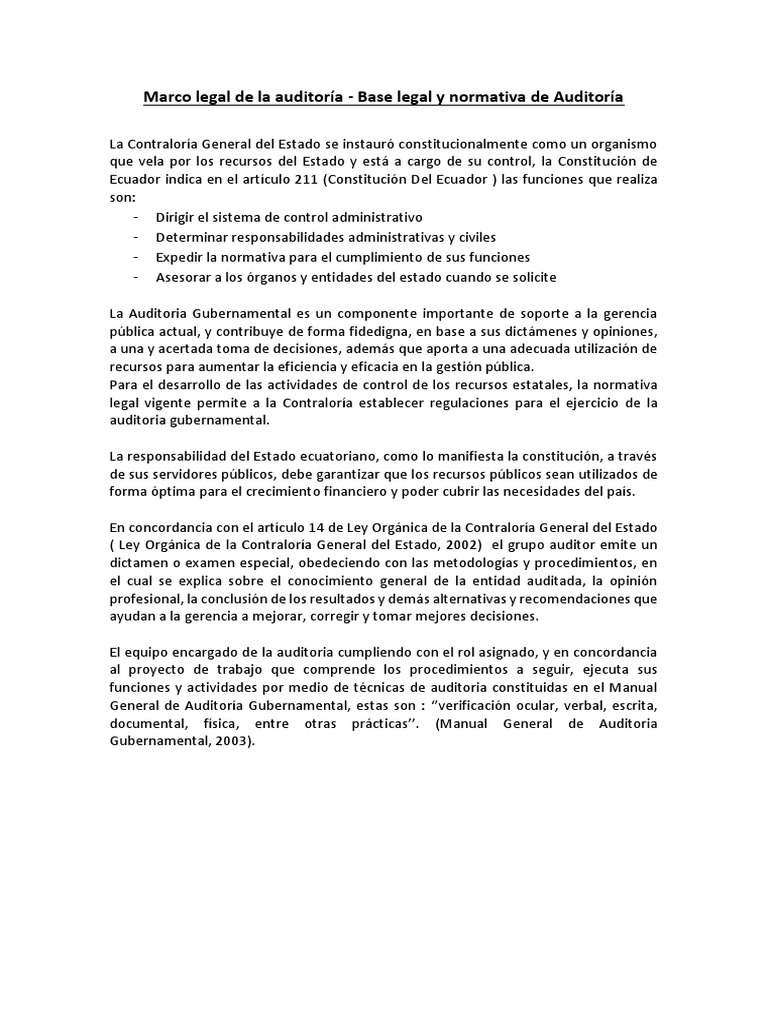 Marco Legal de la Auditoría Gubernamental | PDF | Auditoría | Gobernancia