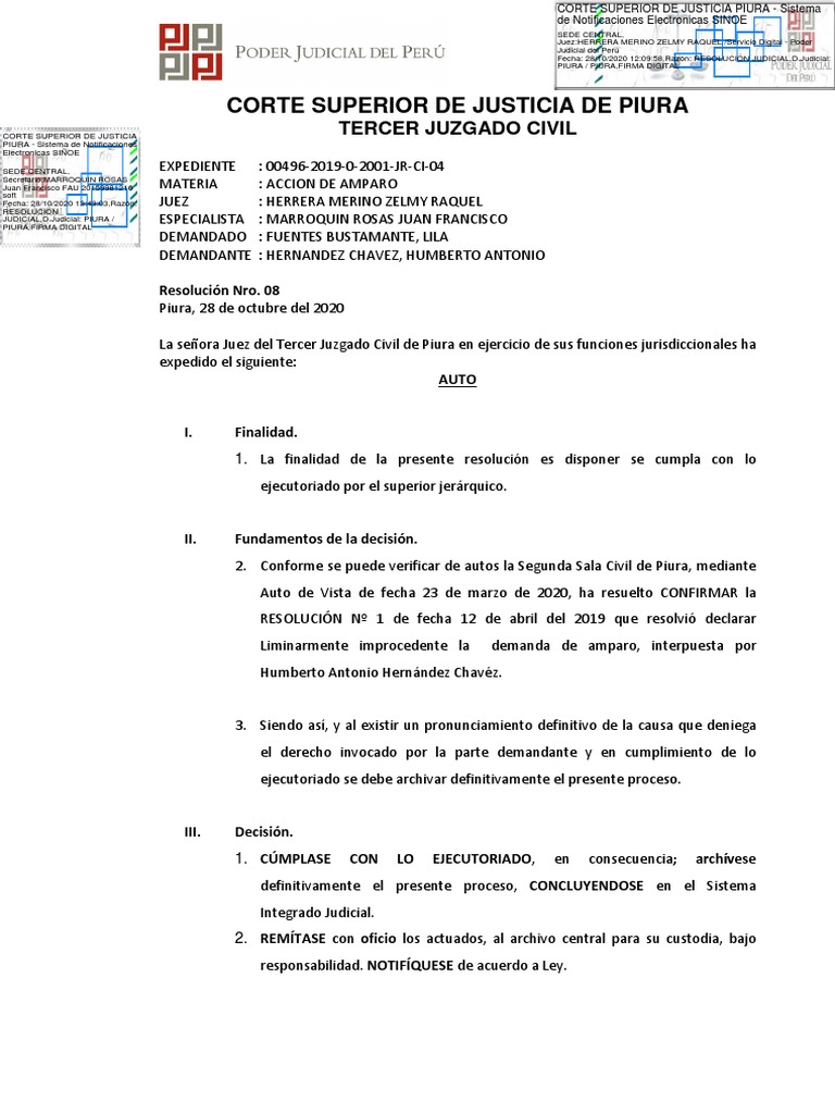 Exp. 00496-2019-0-2001-JR-CI-04 - Resolución - 24390-2020 | PDF | Juez