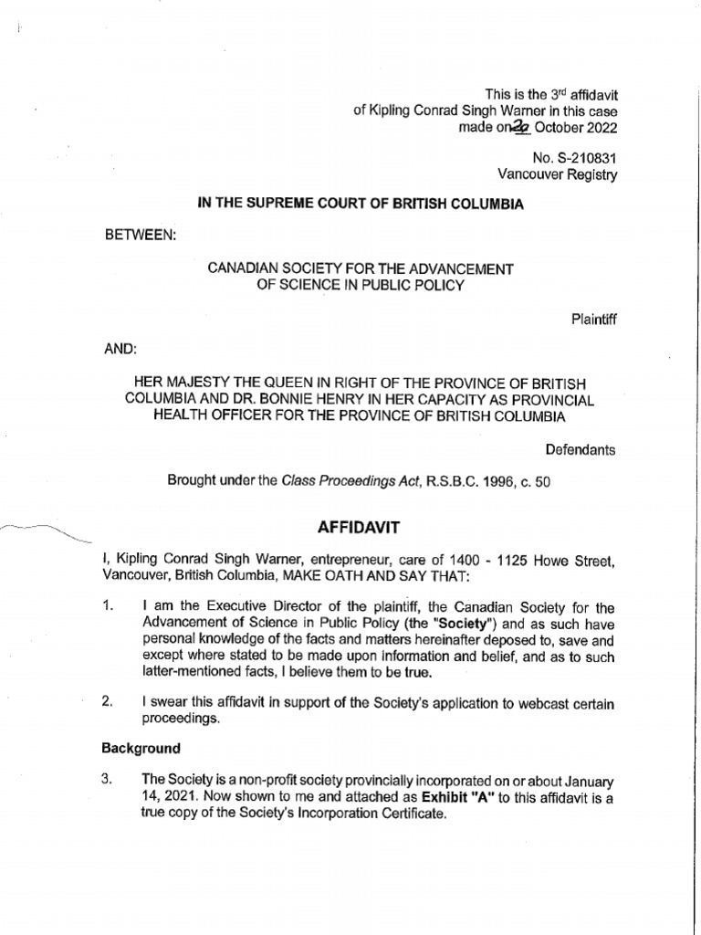 2022 10 20 Affidavit No 3 (Should Be 4) of Kip Warner Webcasting