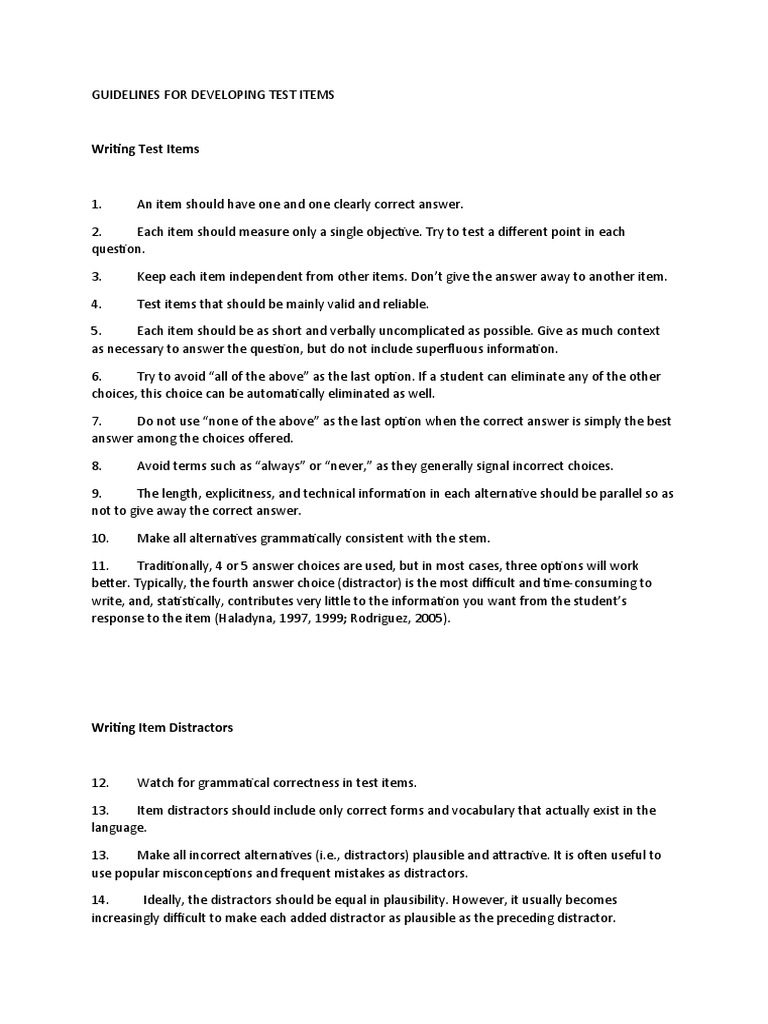 Test Item Development Guidelines | PDF | Question | Bias