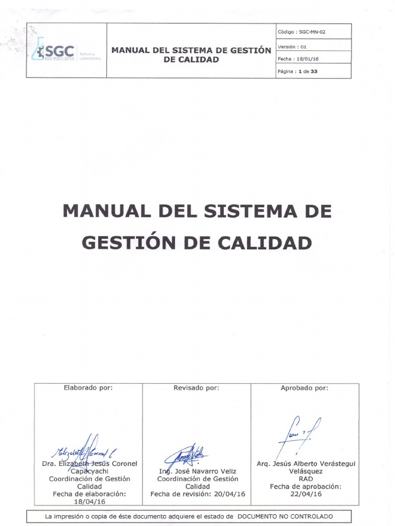 Manual de Sistema de Gestión de Calidad | PDF | Gestión de la calidad ...