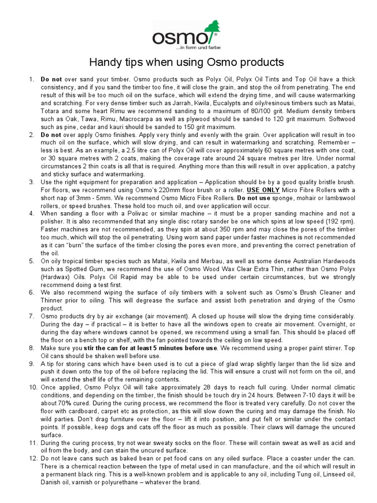 Tips When Using Osmo Products | PDF | Varnish | Materials