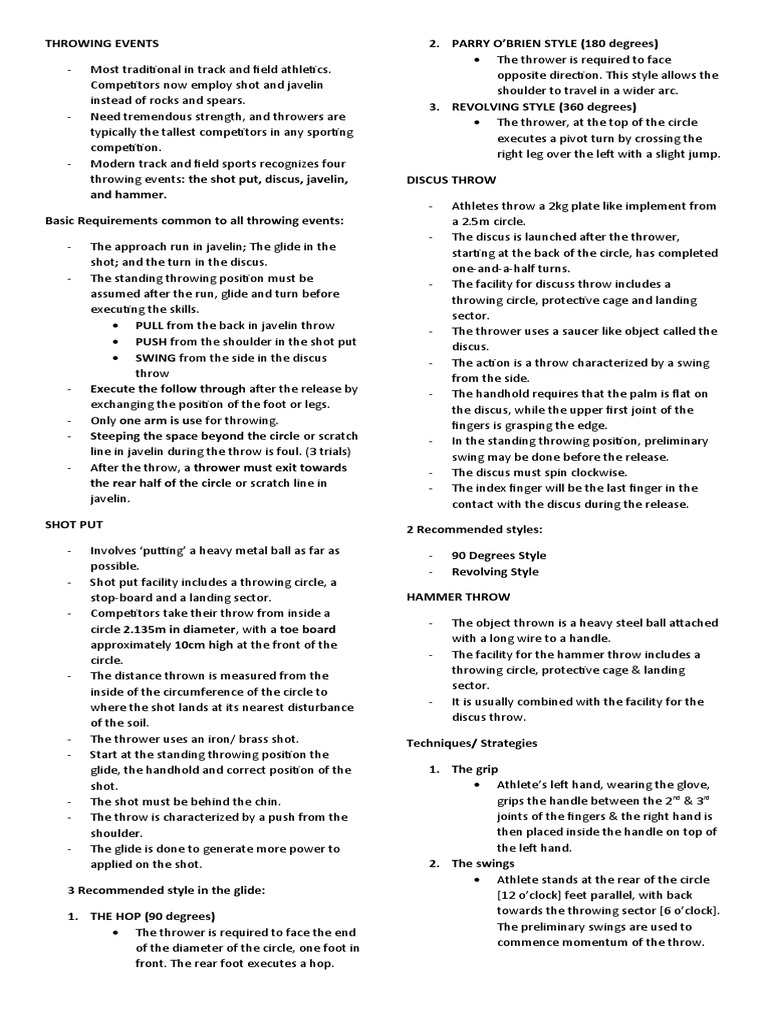 Throwing & Jumping Events PE Reviewer PDF Track And Field Sport