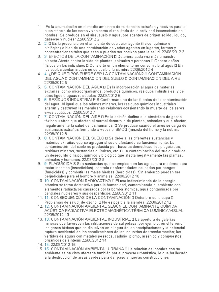 Contaminación y Cuidado del Medio Ambiente | PDF | Contaminación | Residuos