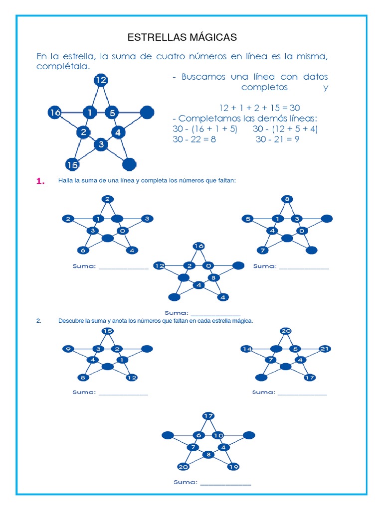 Ficha De Razonamiento Matemático 07 10 Estrellas Mágicas Pdf