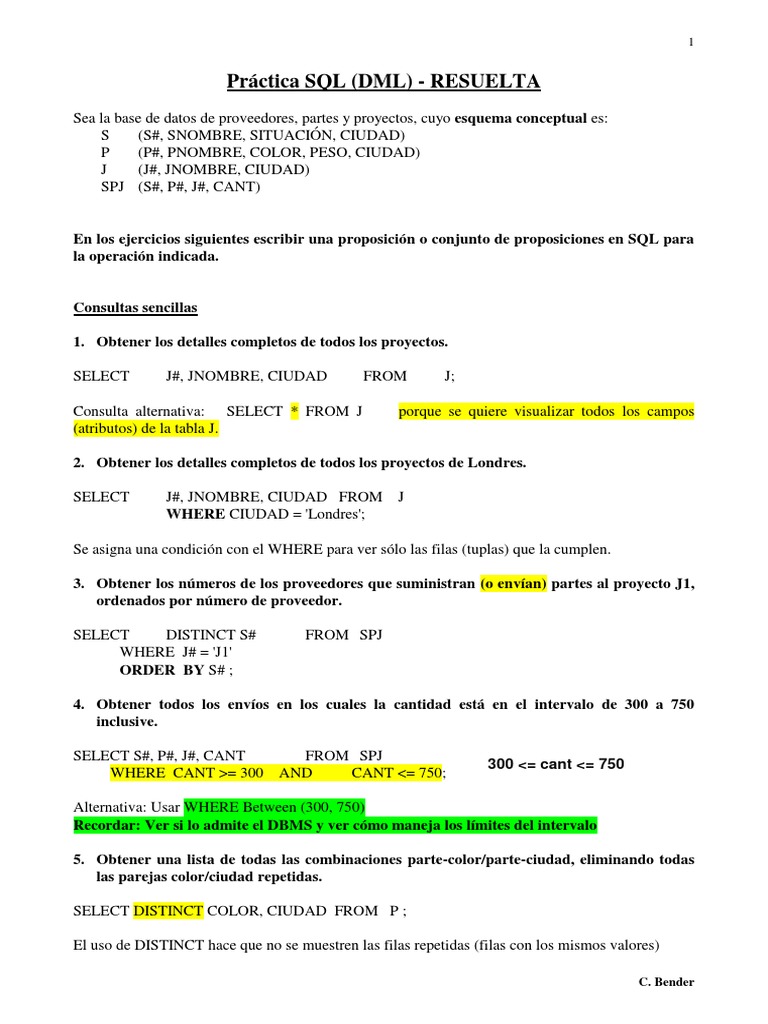 SQL DML EjerciciosResueltos | PDF | SQL | Datos de computadora