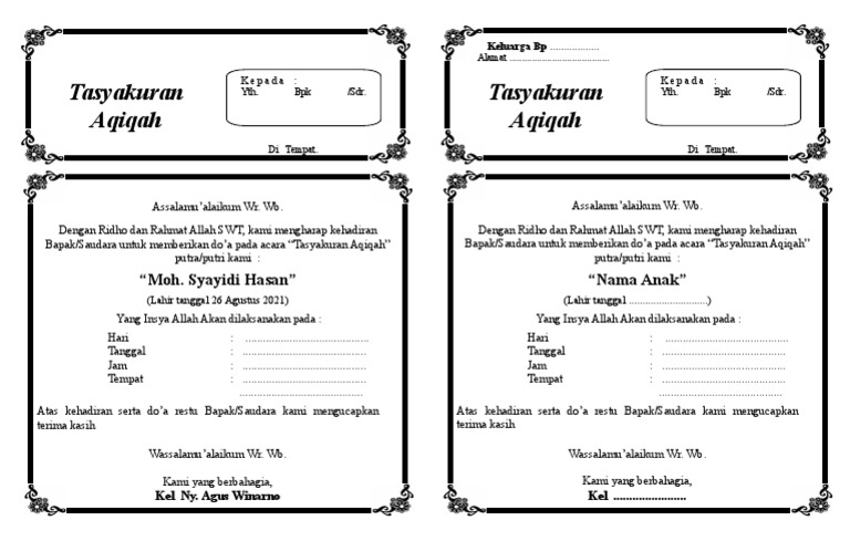 Undangan Aqiqah 1 Lembar Jadi 2 | PDF