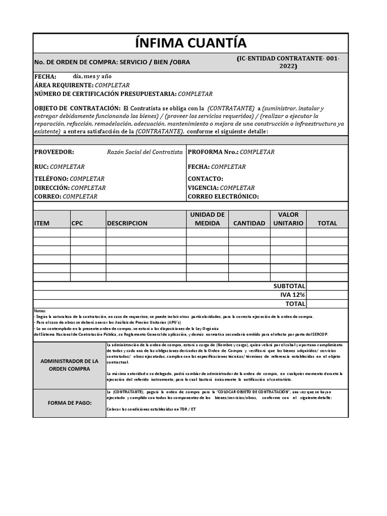 Orden de Compra Ínfima Cuantía 2025 | PDF | Presupuesto | Justicia
