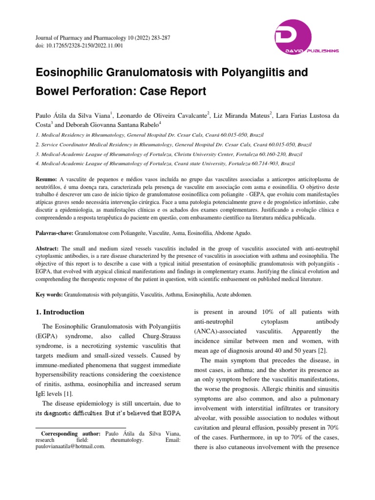 Eosinophilic Granulomatosis With Polyangiitis And Bowel Perforation