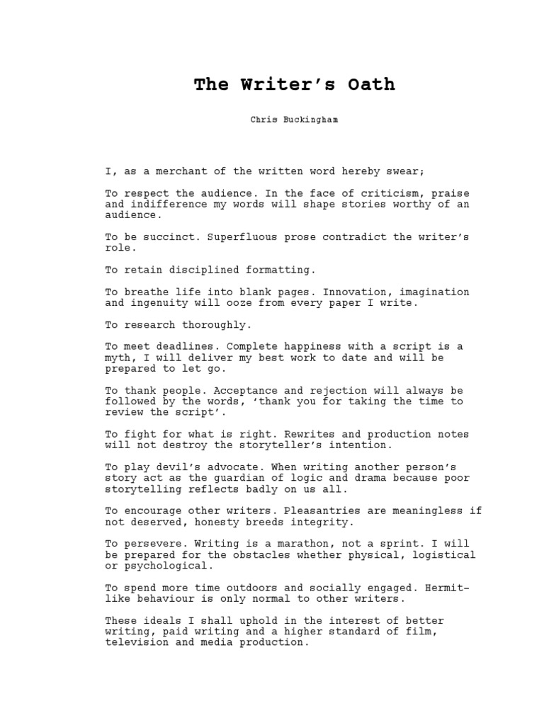 Writer's Oath for Better Writing | PDF | Religion & Spirituality ...