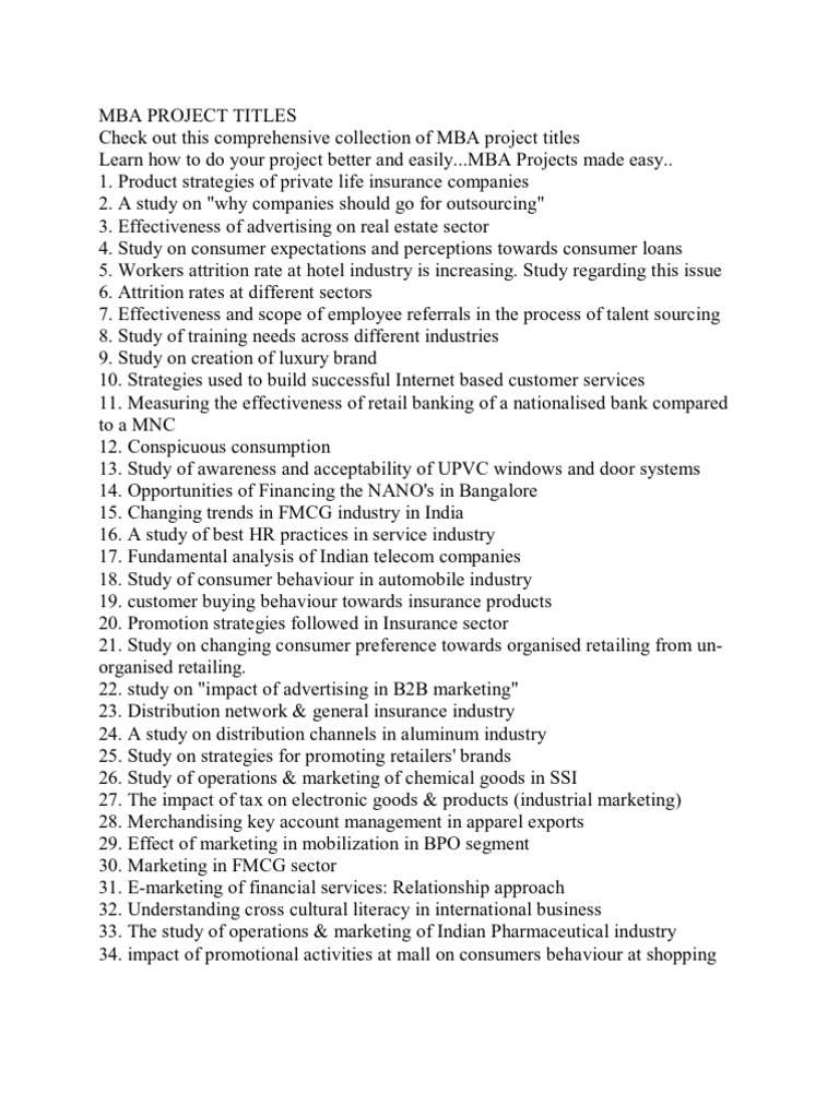 200 MBA Project Topics | PDF | Consumer Behaviour | Retail
