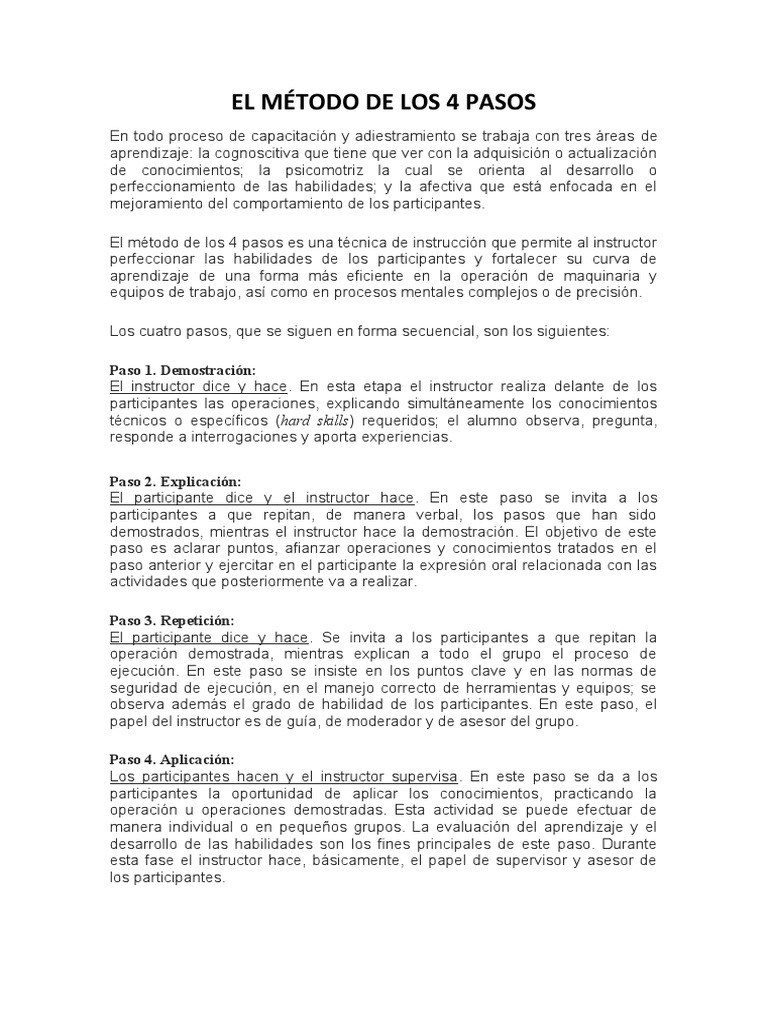 Método de los 4 Pasos en Capacitación | PDF