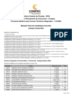 Processo Seletivo Técnico Integrado IFPB Santa Rita