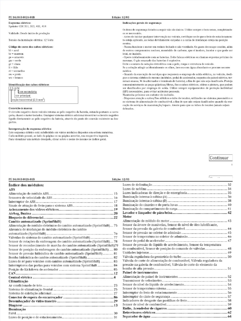 Manual de Fusíveis Sprinter 415 | PDF | Farol | Relé