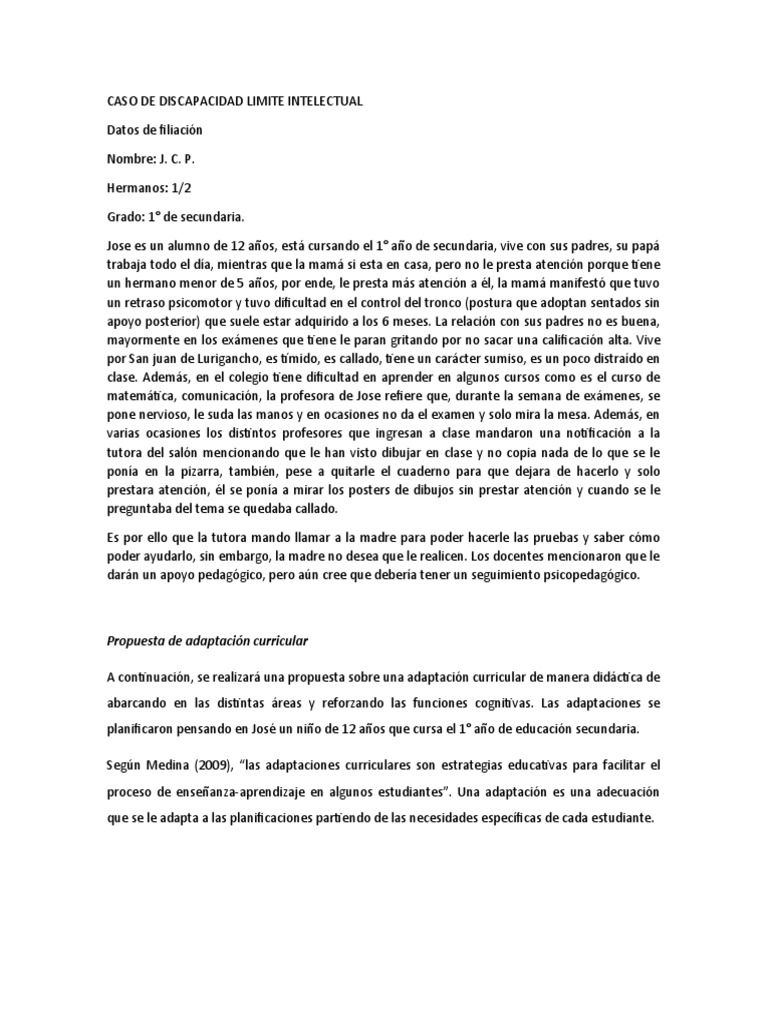 Caso De Discapacidad Limite Intelectual Pdf Método De Enseñanza
