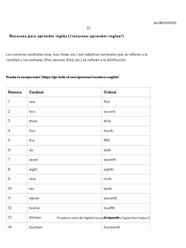 Los Números en Inglés EF España PDF Lingüística Números