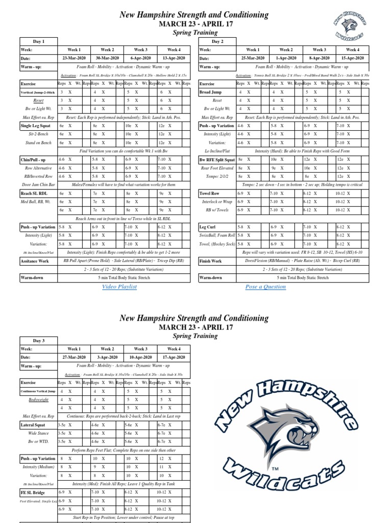 2020 UNH S C Spring Training PDF Weight Training Physical Exercise
