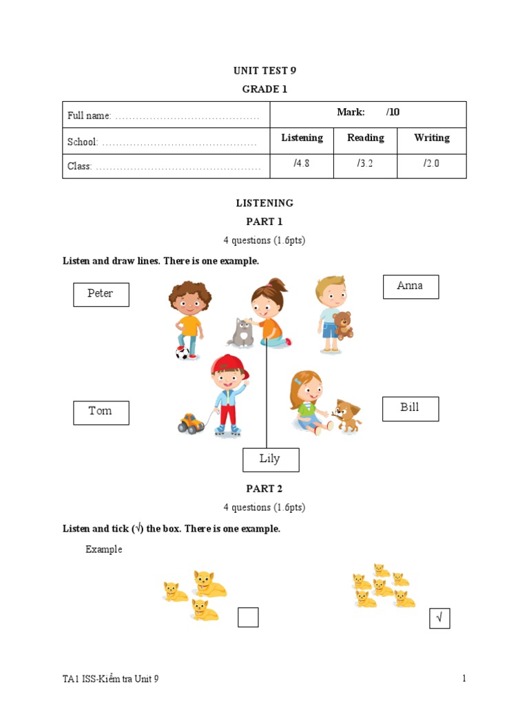 Grade 1 Unit Test 9 | PDF | Teaching Methods & Materials