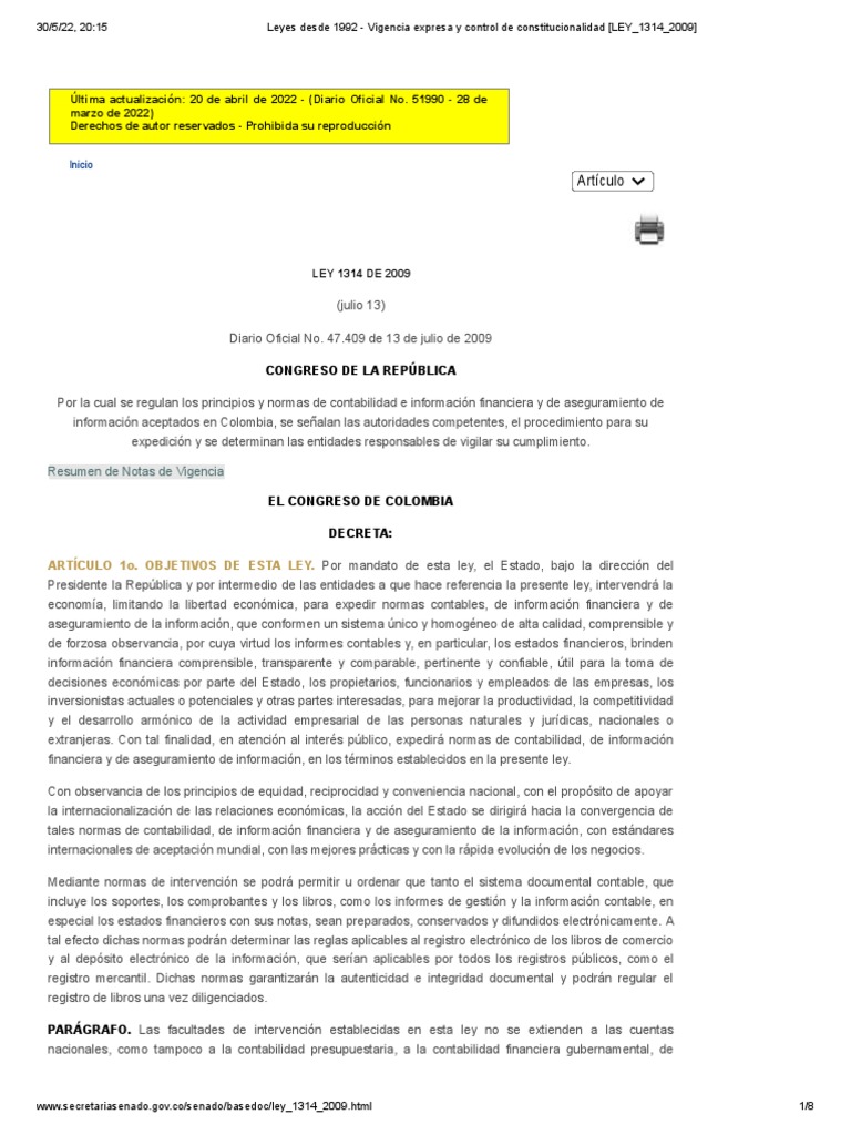 Ley 1314 de 2009 | PDF | Contador | Contabilidad