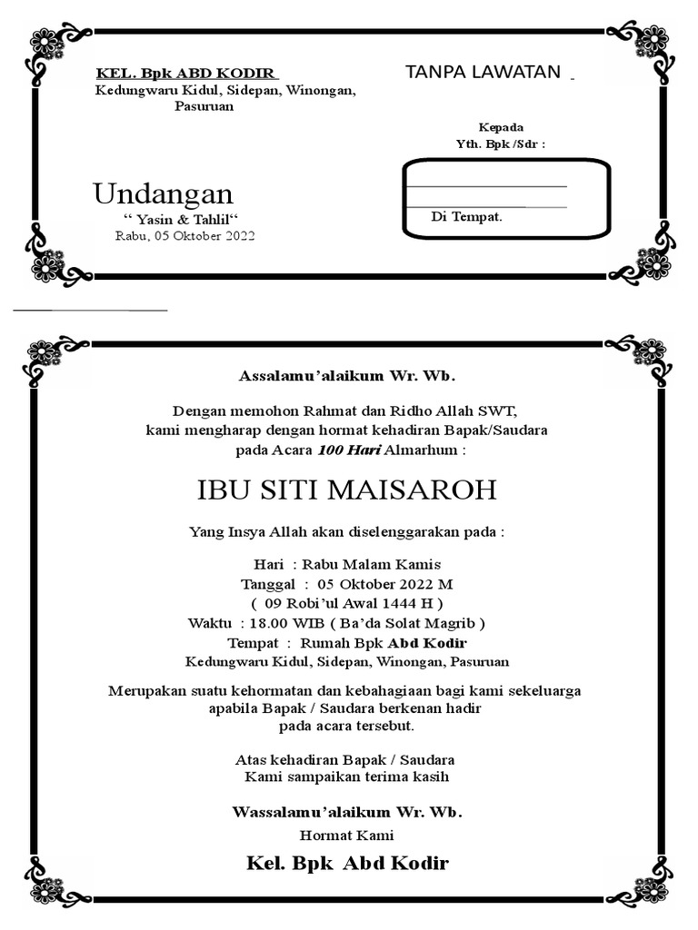 Undangan Tahlil Model Baru | PDF