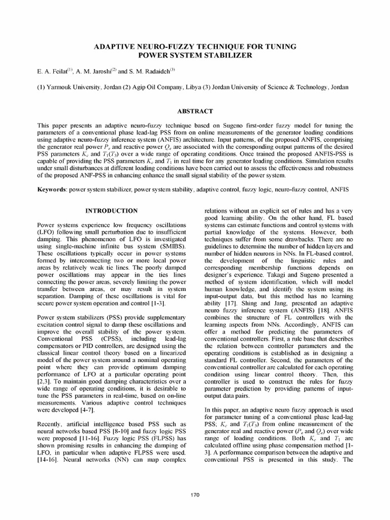 Adaptive NeuroFuzzy Technique For Tuning Power System Stabilizer PDF