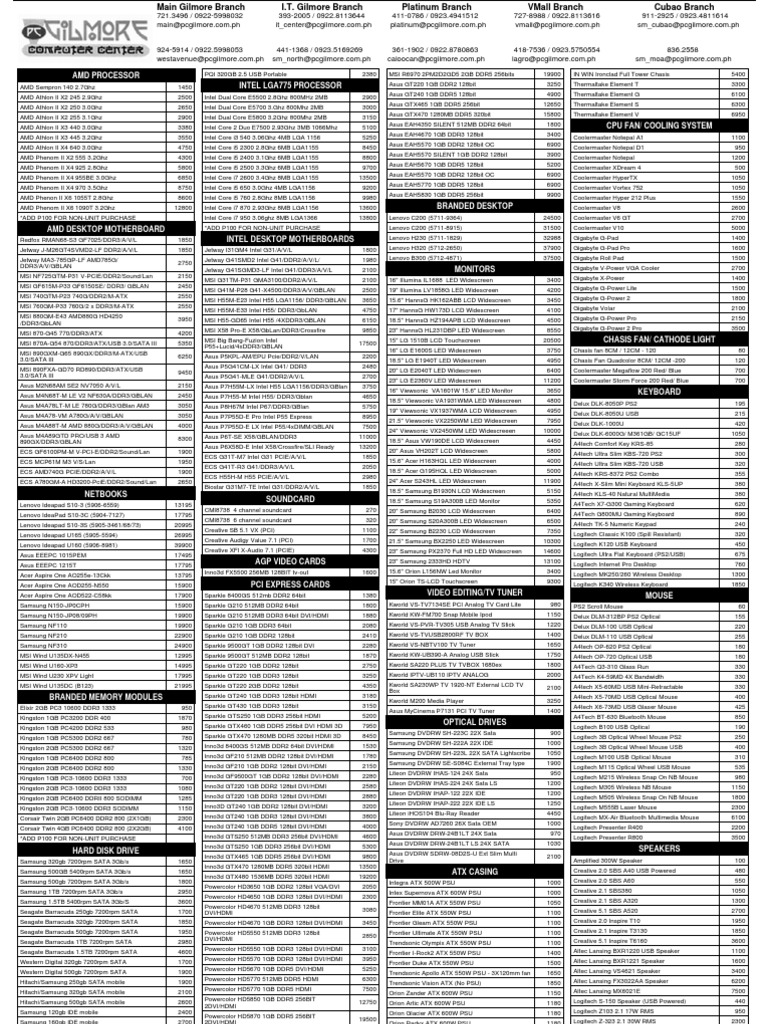 PC Gilmore Price List Advanced Micro Devices Canon Inc.