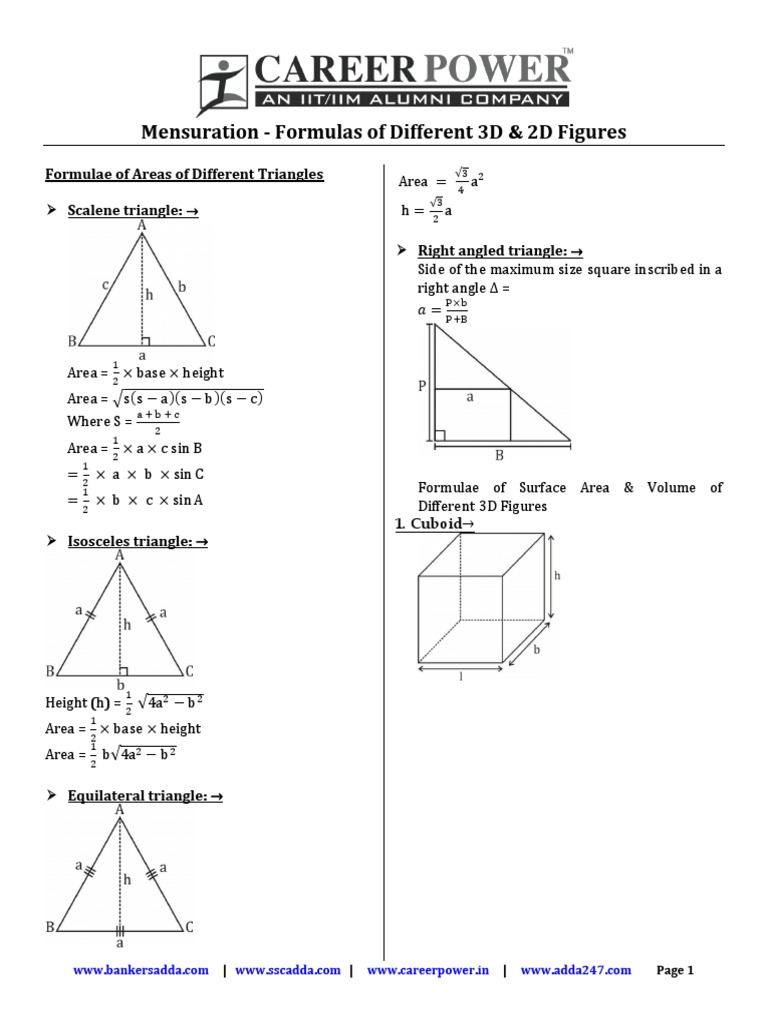 Mensuration Formula PDF PDF Area Triangle
