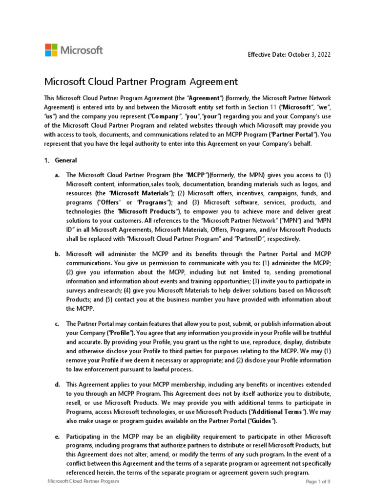 Microsoft Cloud Partner Program Agreement Oct 2022 Pdf Indemnity
