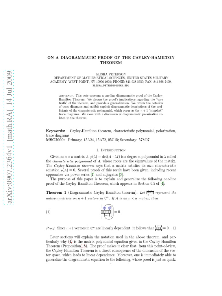On A Diagrammatic Proof of The CayleyHamilton Theorem PDF
