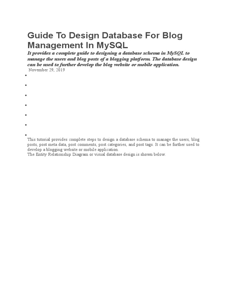 Guide To Design Database For Blog Management in MySQL | PDF | Database ...