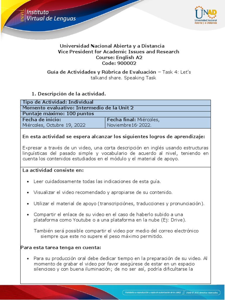 Activity Guide and Evaluation Rubric - Unit 2 - Task 4 - Lets Talk and ...