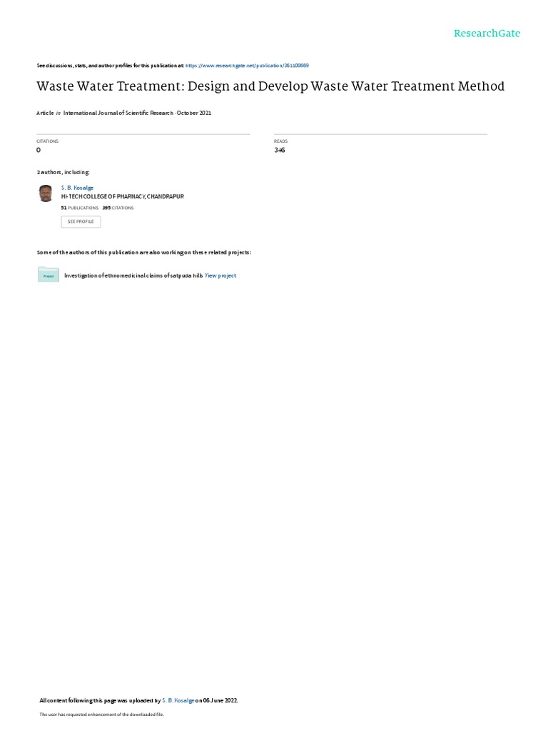 Waste Water Treatment Design and Develop Waste PDF Water Treatment